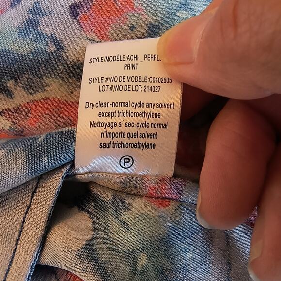 Theory Silk Watercolor Mini Dress Women's Size 0 Blue Sleeveless Side Pockets - Picture 11 of 16